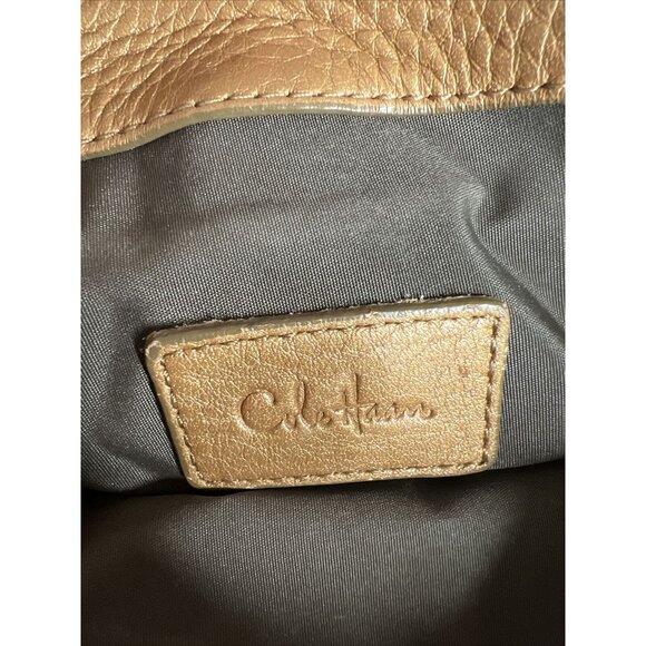 Cole Haan Gold Pebbled Leather Handbag Double Handles & Zip Closure - Picture 10 of 13